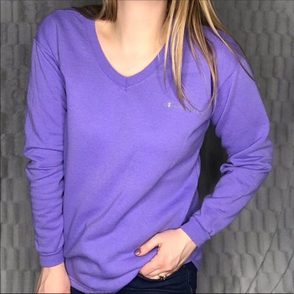 purple champion v neck sweatshirt